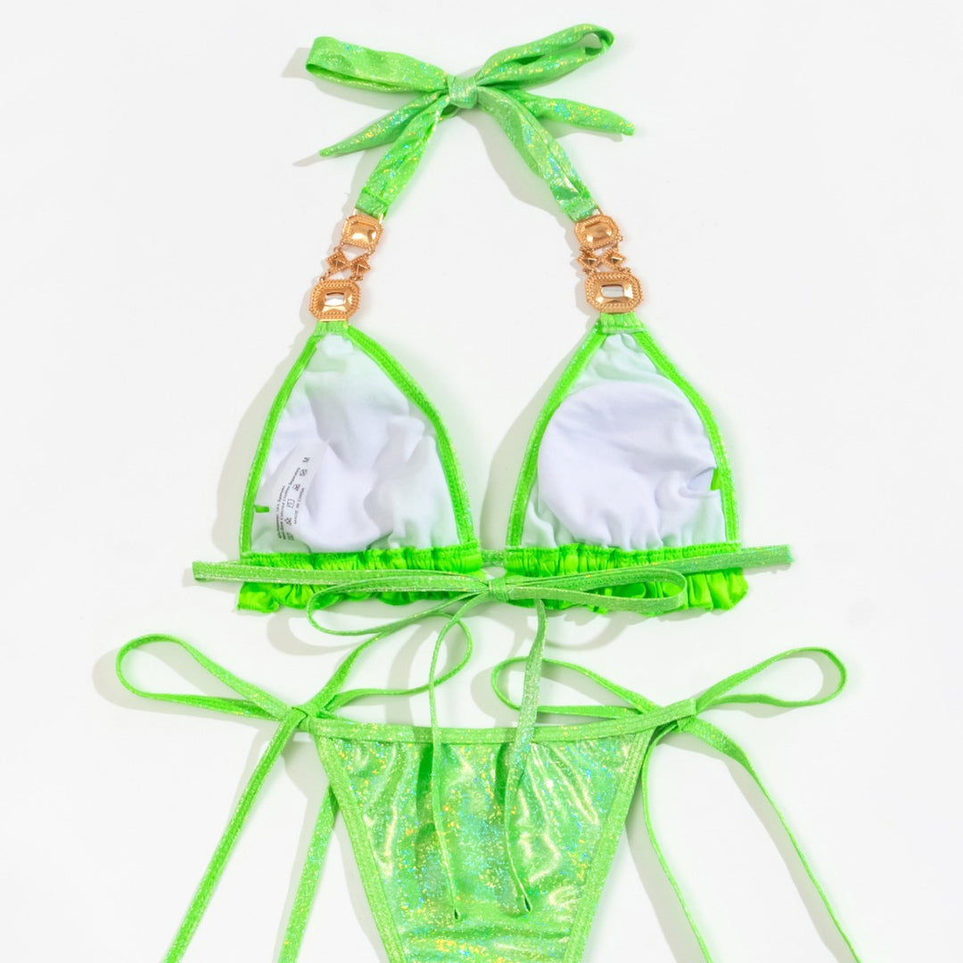 Dame trekantet bikini med glitrende detaljer og rynker Skovae