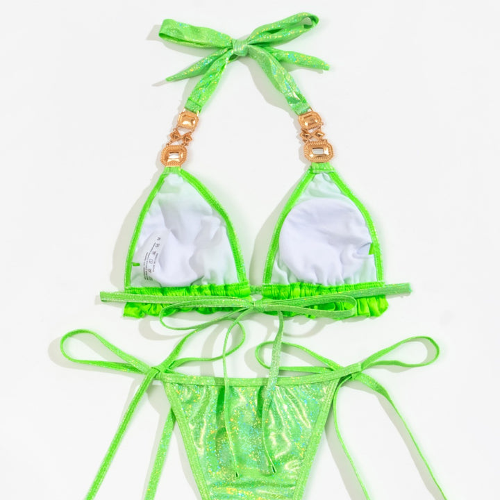 Dame trekantet bikini med glitrende detaljer og rynker Skovae