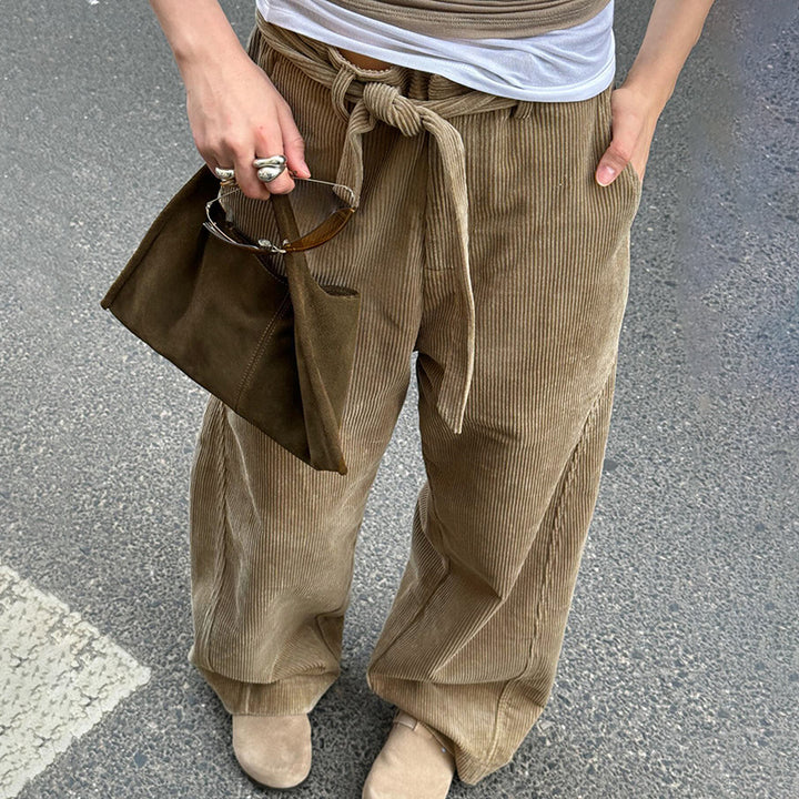 Dame loose linen pants with waist belt Skovae