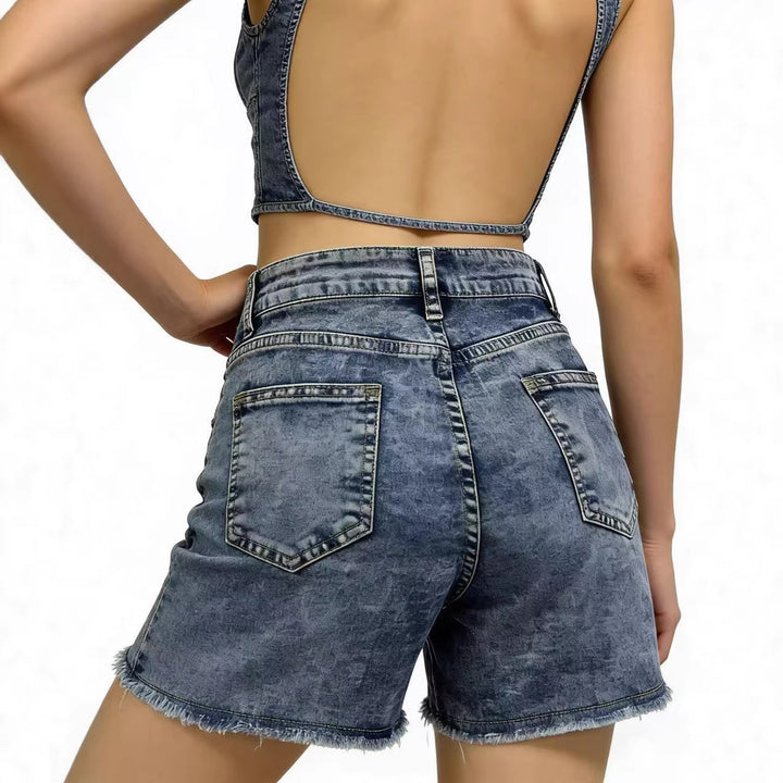 Dame fashionable Denim-shorts i casual snit med franset kant Skovae