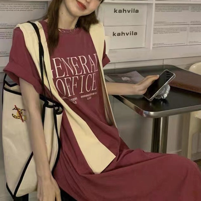 Kvinders Casual T-Shirt Kjole med Kreativ Slogan Skovae