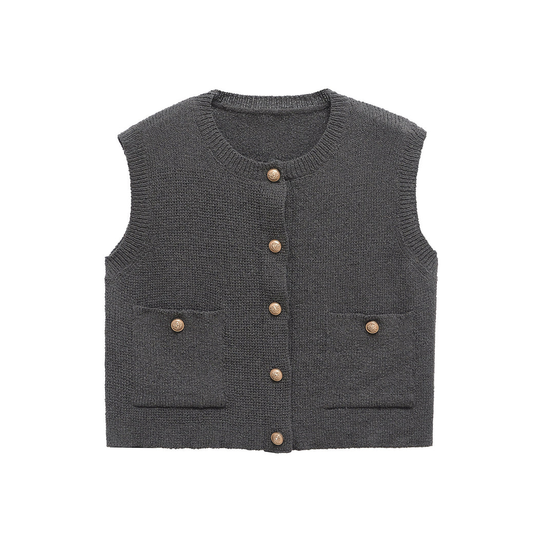 Femme Strikknap-Cardigan uden ærmer Vest Stilla