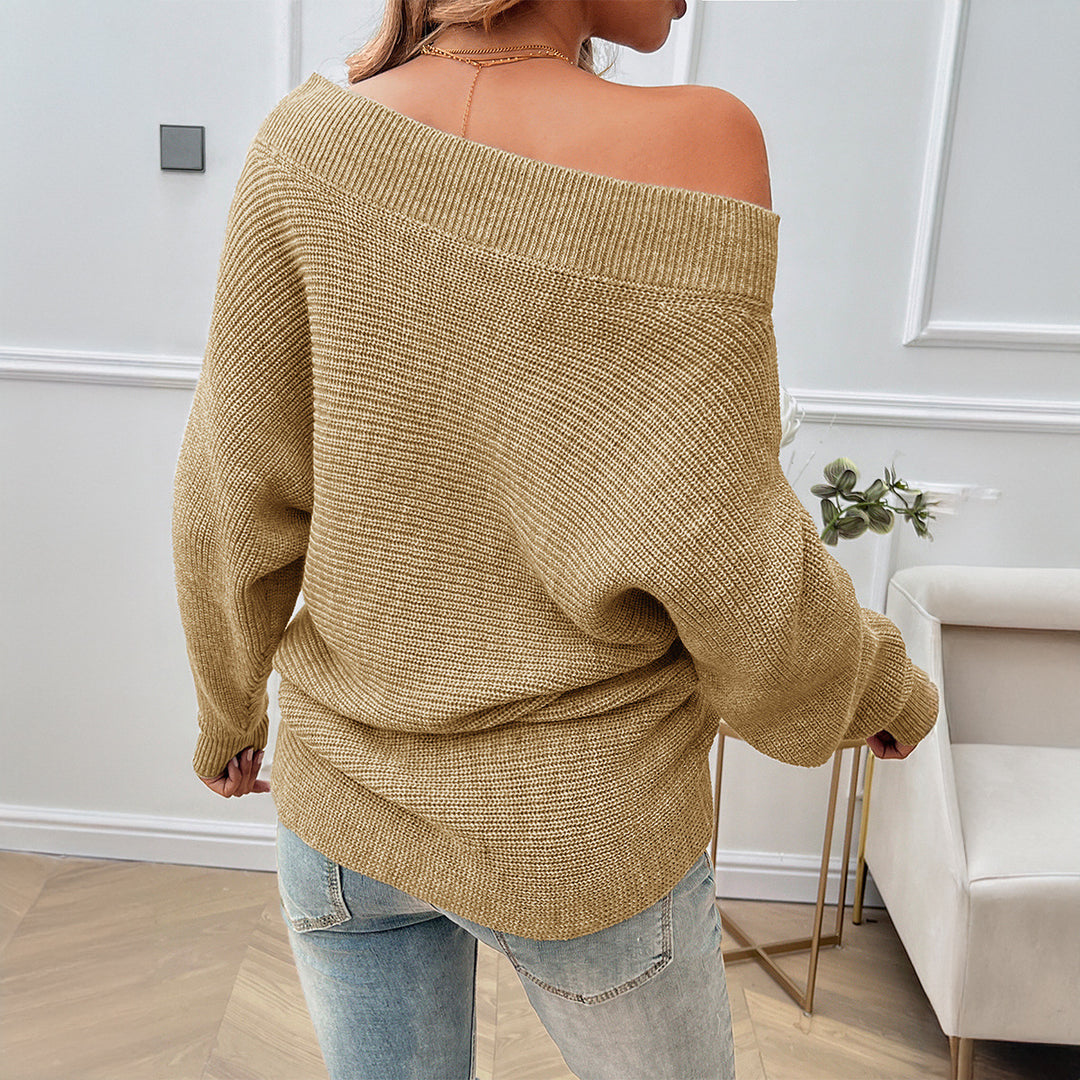 Dame Oversized Pullover med asymmetrisk udskæring og perlebesatte detaljer Stilla