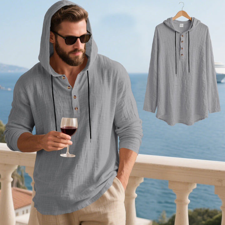 Herrer Hoodie t-shirt med knaplukning og afslappet pasform Stilla