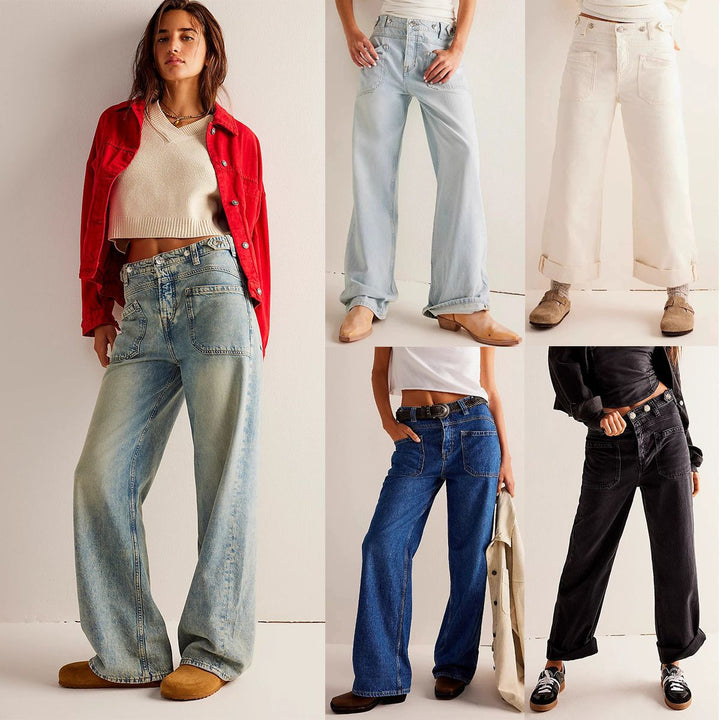 Dame brede jeans med afslappet snit og høj talje Stilla