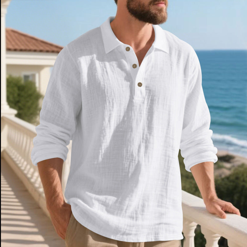 Herre langærmet Henley-shirt i åndbart bomuldsblandingsmateriale med moderne design Stilla