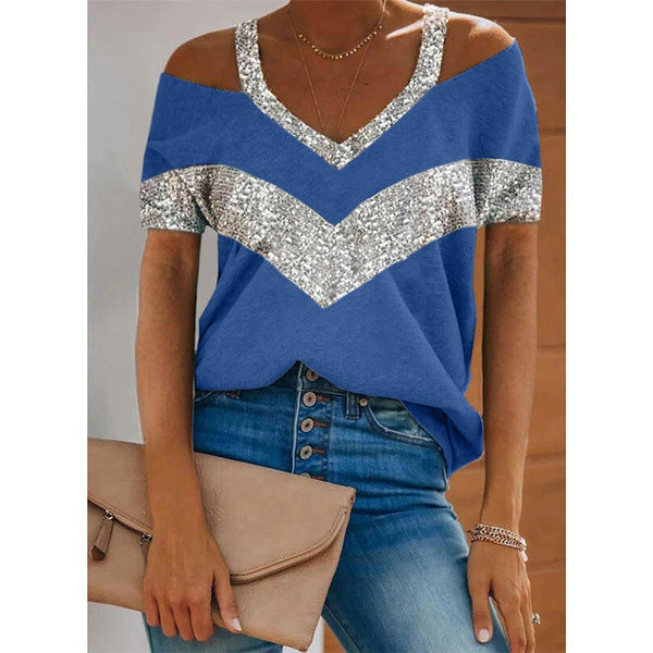 Dame V-hals Pailletter Akcent Fritidsbluse Stilla