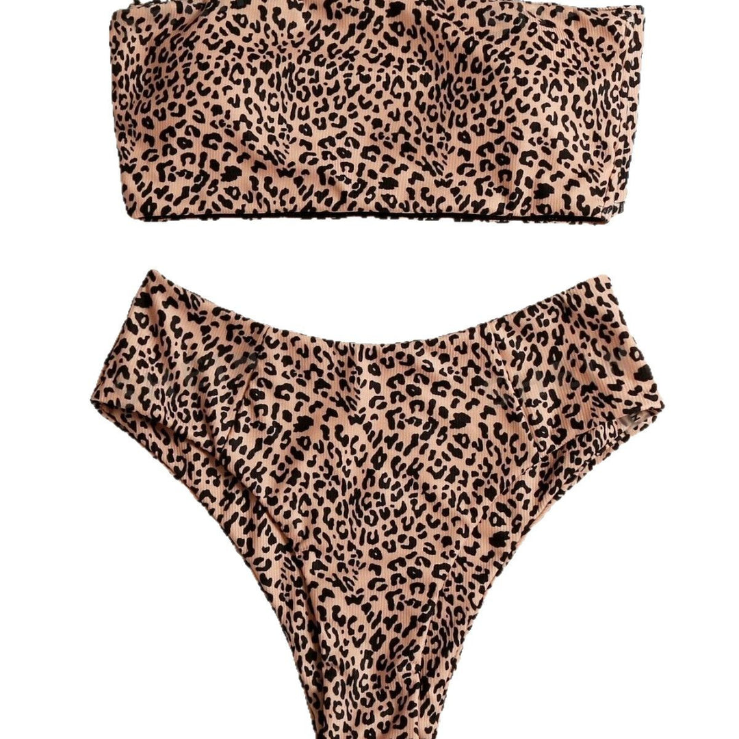 Dame bandeau-bikini sæt med elegant leopardmønster Skovae