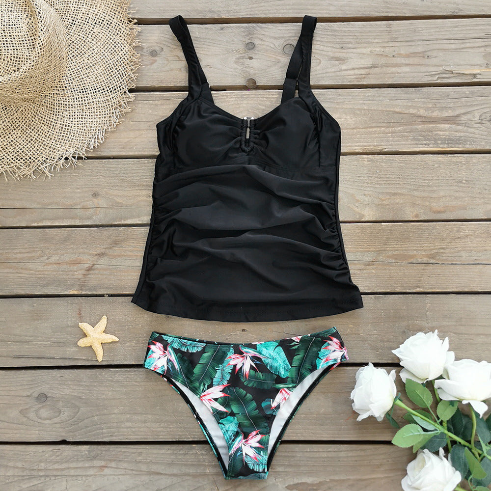 Dame Tankini-sæt med figursyet flæser og stilfuldt blomsterprint Stilla