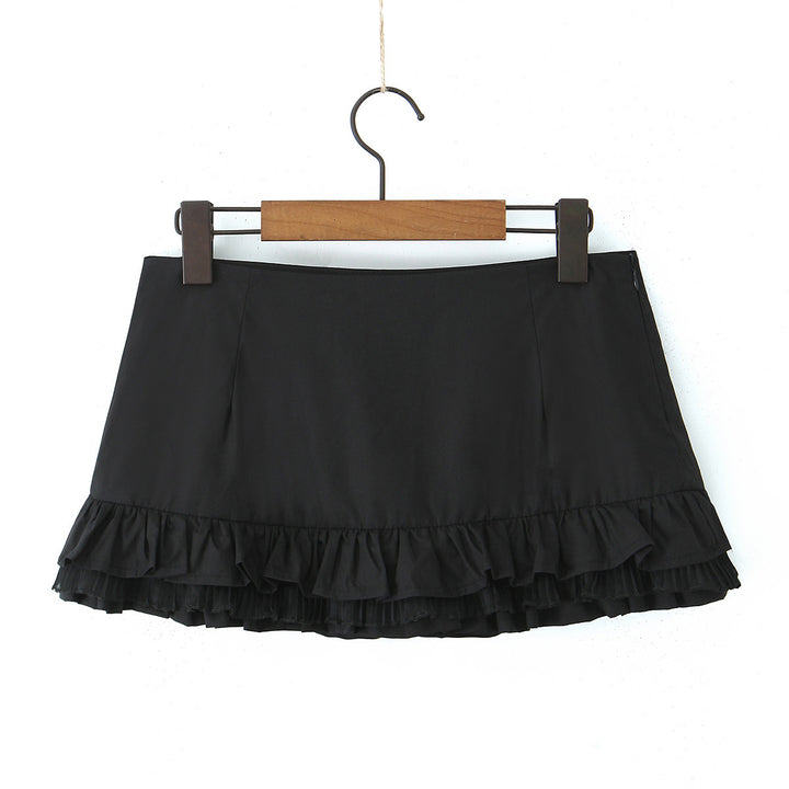 Dame trendy mini nederdel med elegante flæsedetaljer og elastisk talje Stilla