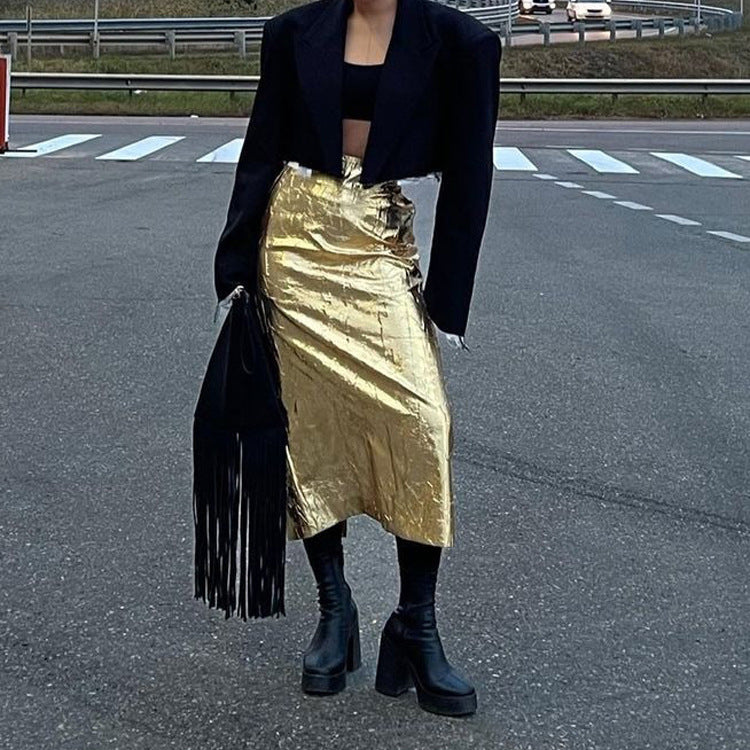 Damer Elegant Midikjole med blank folderstruktur Stilla