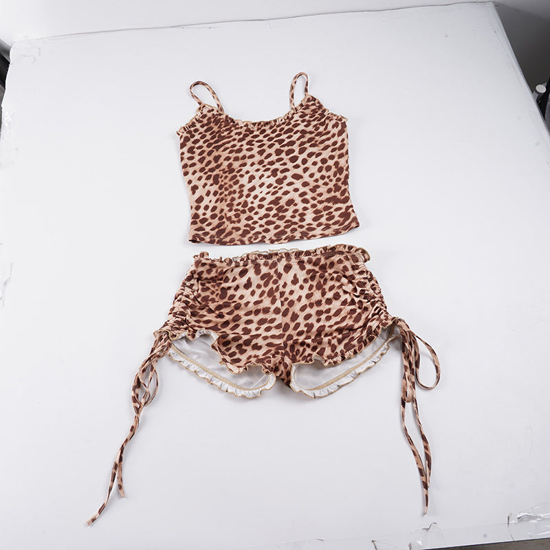 Dame Sporty Bikini-sæt med justerbare stropper og tidløst leopardmønster Skovae