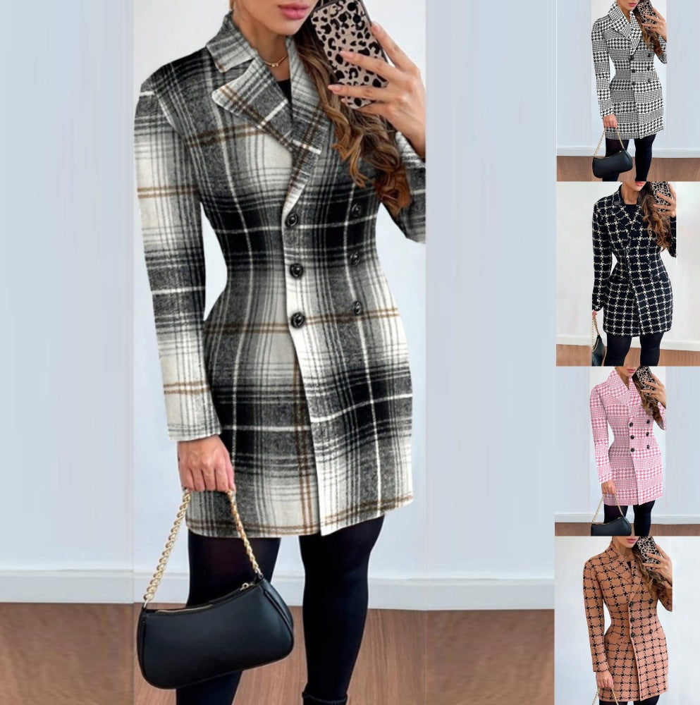Damer moderigtig blazer i houndstooth-design med dobbelt knaplukning Stilla