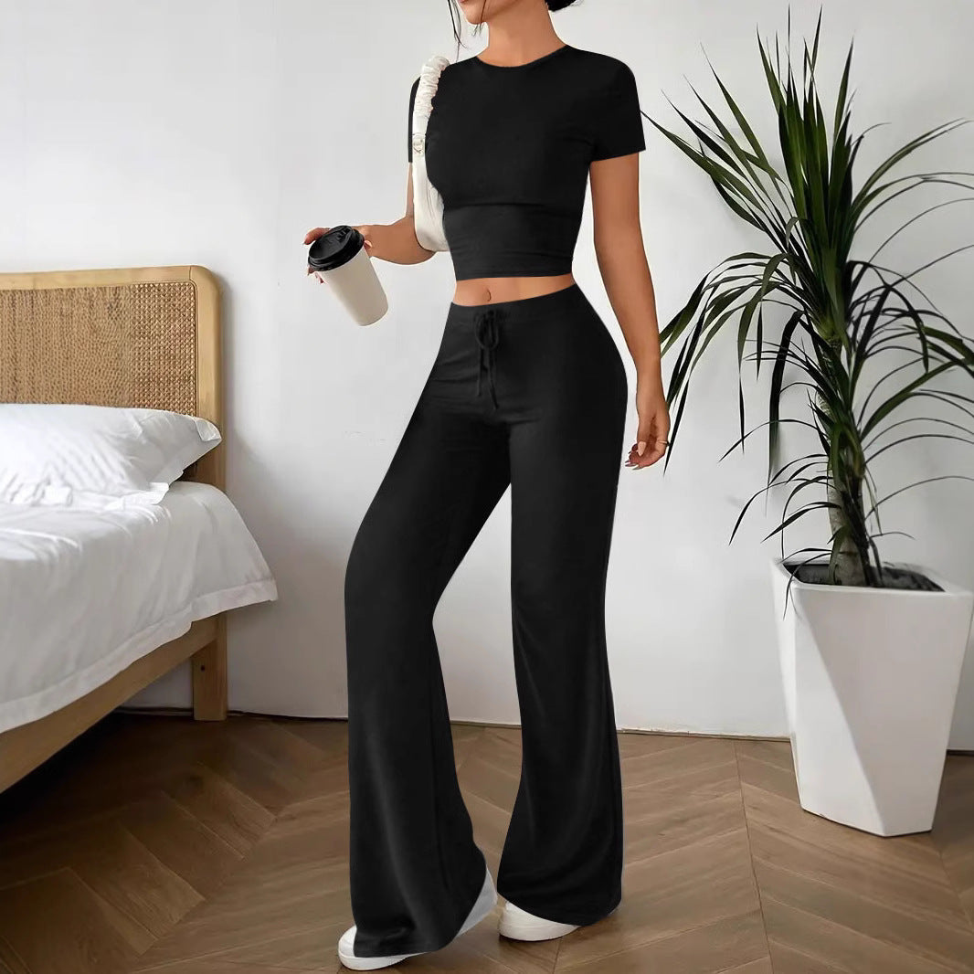 Dame Relaxed Fit Crop Top og brede Bukser Sæt Stilla