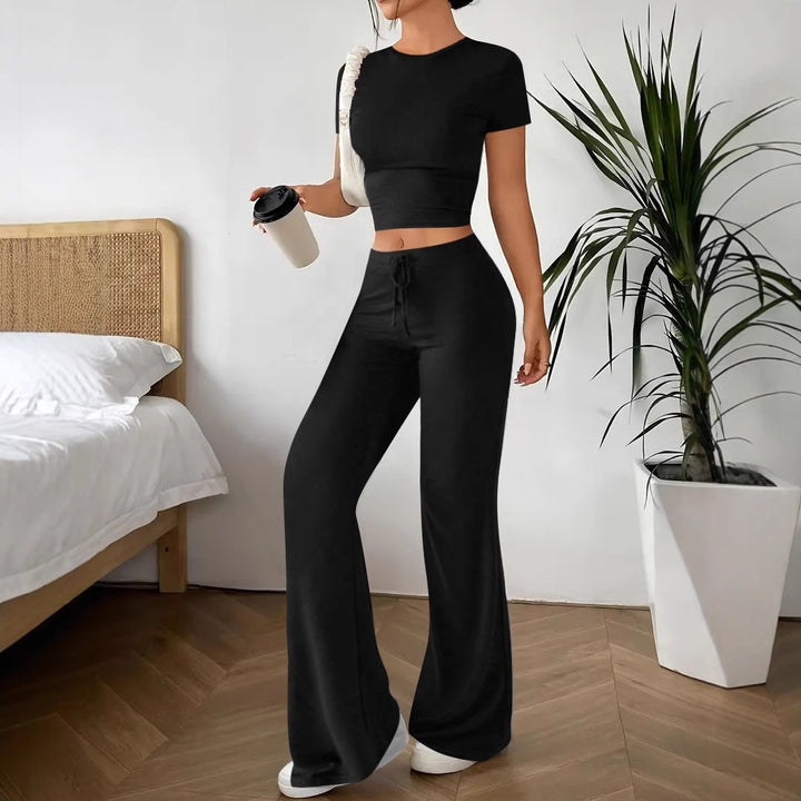 Dame Relaxed Fit Crop Top og brede Bukser Sæt Stilla