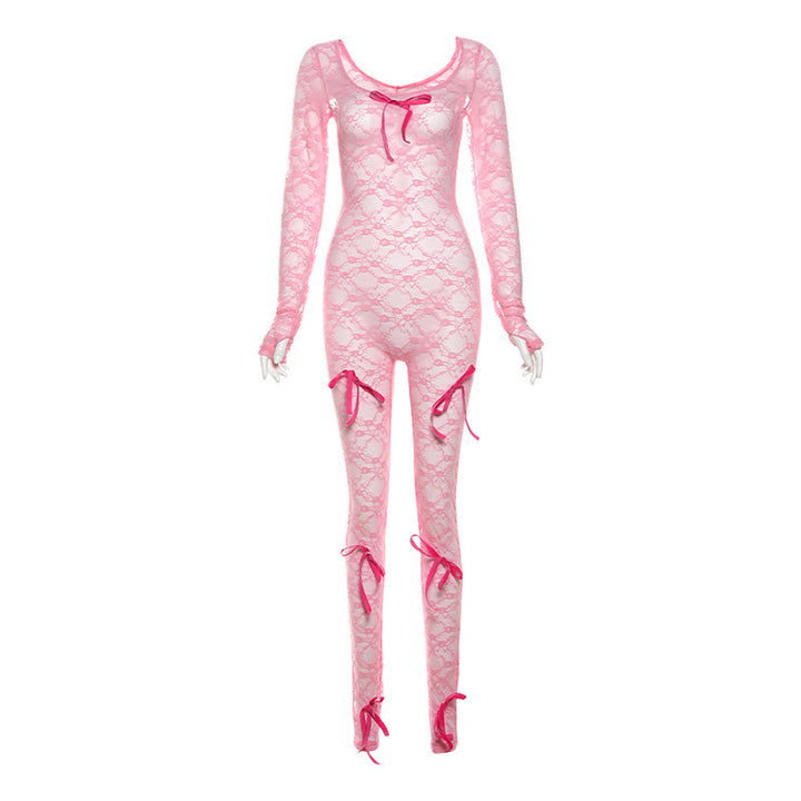 Dame bodysuit i fin lace med dekorative sløjfer Stilla