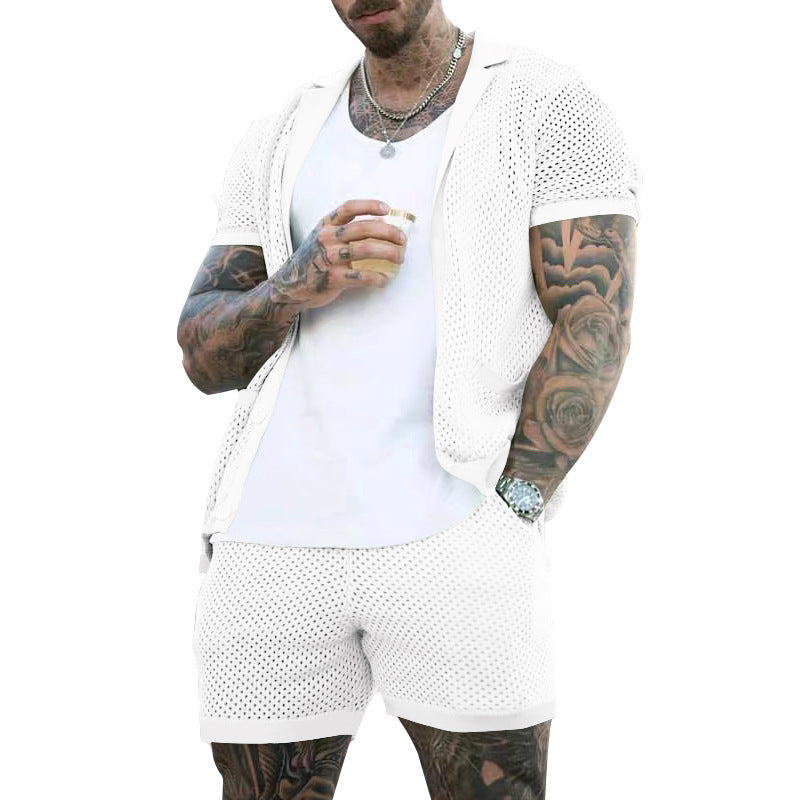 Herre Åndbart Fritidssæt med struktureret Overdel og Shorts Stilla