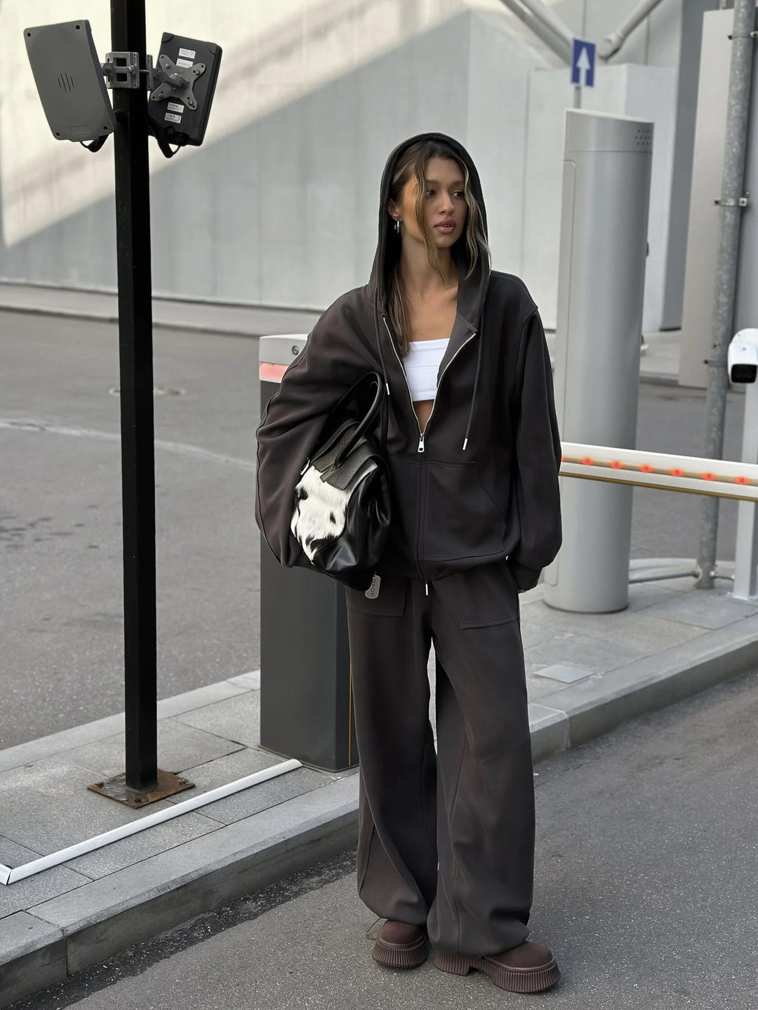 Dames mønstret oversized sweatshirtjakke med bred pasform og elastisk kant Skovae