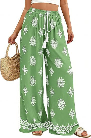 Dame brede sommerbukser med Boho-mønster Skovae