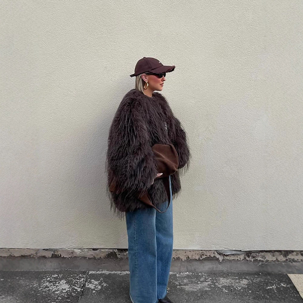 Dame Oversized Kunstpelsjakke Stilla