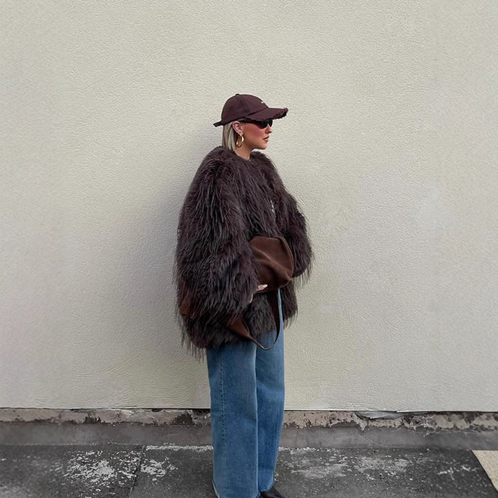 Dame Oversized Kunstpelsjakke Stilla
