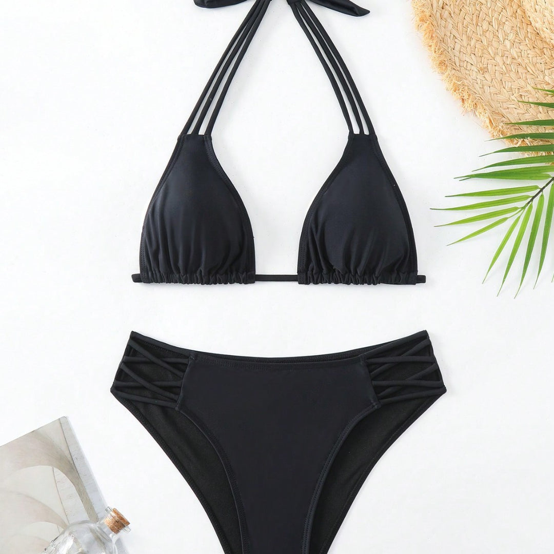 Dame triangel-bikini med stilfulde snørredetaljer og højt skåret trosser Stilla