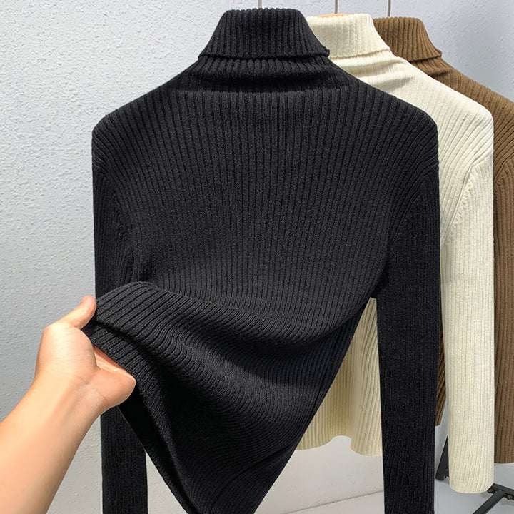 Dame rullekrave sweater i fin ribstrik Stilla