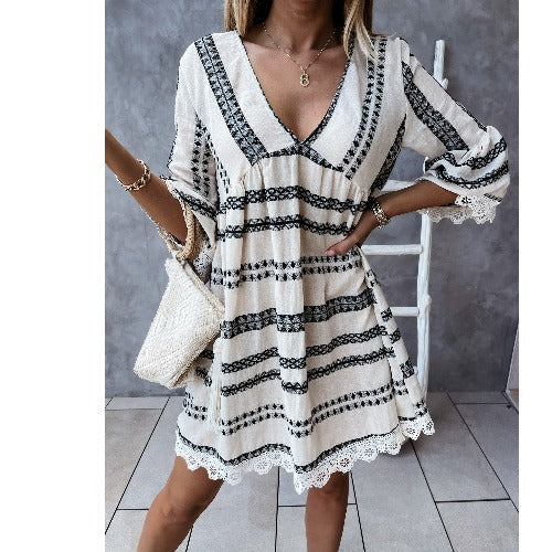 Femme Bohemian Stribet Shift Kjole Stilla