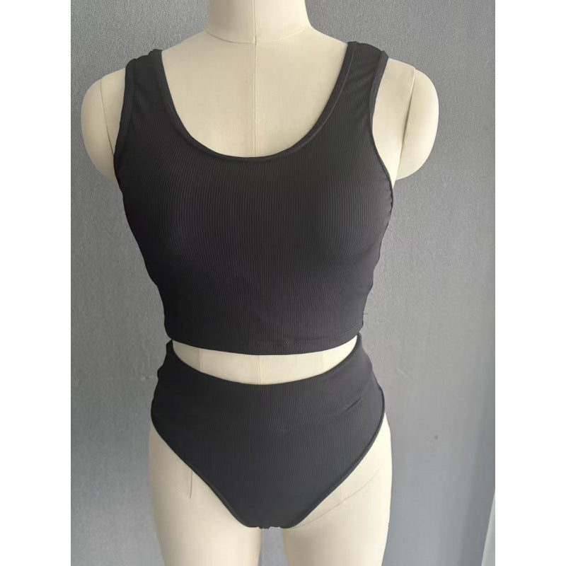 Dame Høj-talje Bikini-sæt med struktureret overflade og moderigtigt Crop-Top Skovae
