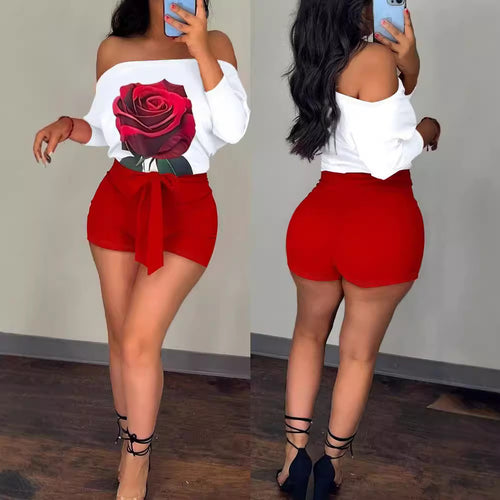 Dame Off-Shoulder Top med blomsterprint og stilfulde shorts Stilla