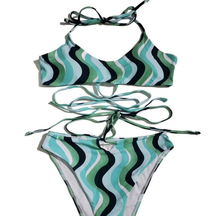 Damer Højskåret Bikini med raffineret Bølge-mønster Skovae