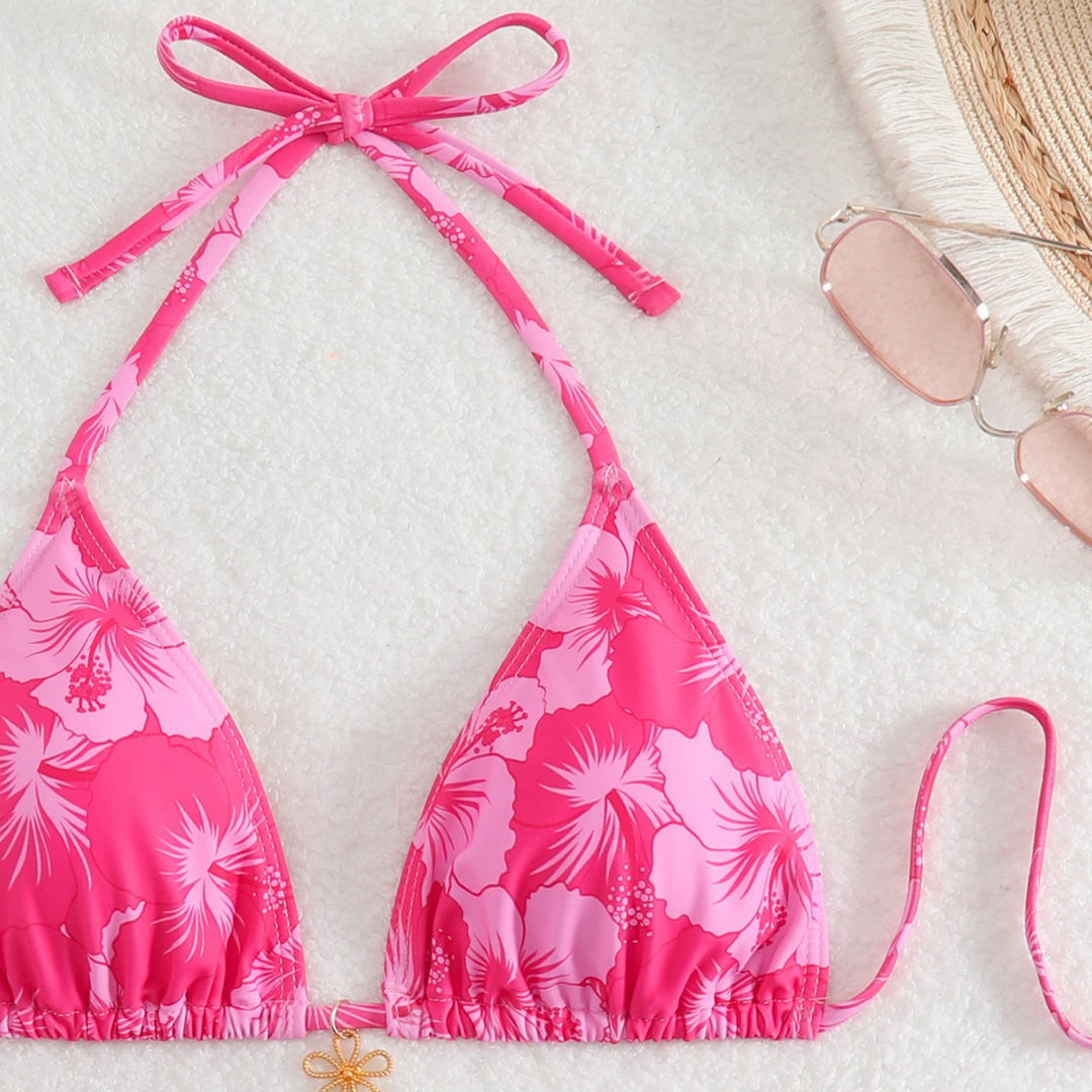 Dame Bikini-sæt med blomsterdesign og justerbare bindebånd Skovae
