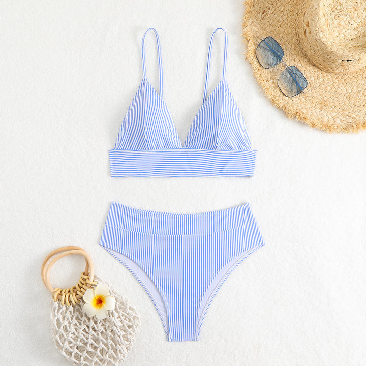 Dame High-waisted bikini sæt med fine striber Skovae