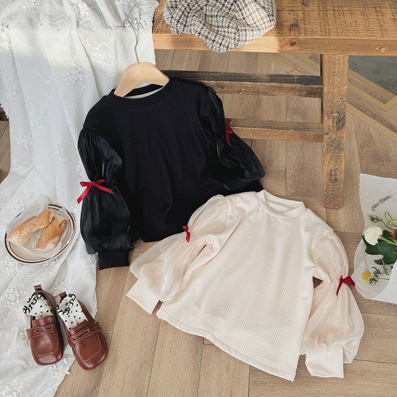 Pige Elegant Puffærmet-top med Satin-detaljer Stilla