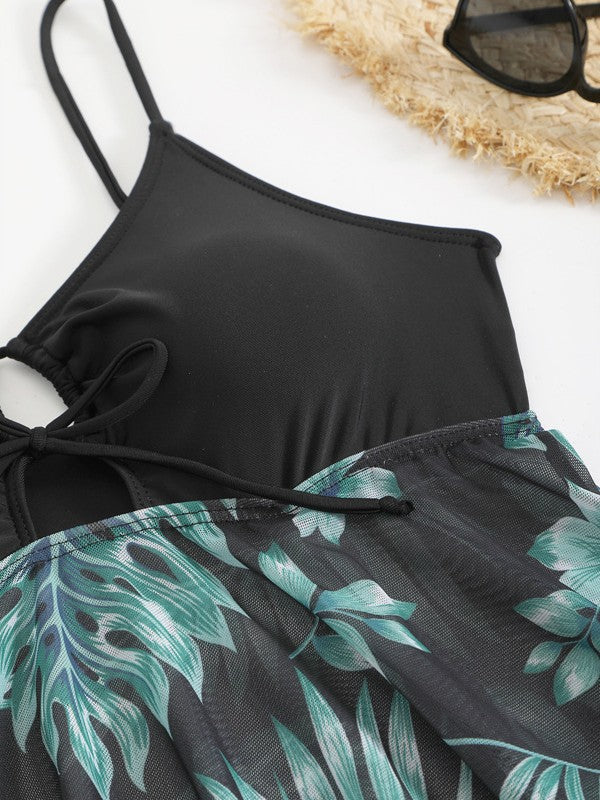 Dame Blomsterprint Bade-Tunika og Bikini-Sæt Stilla