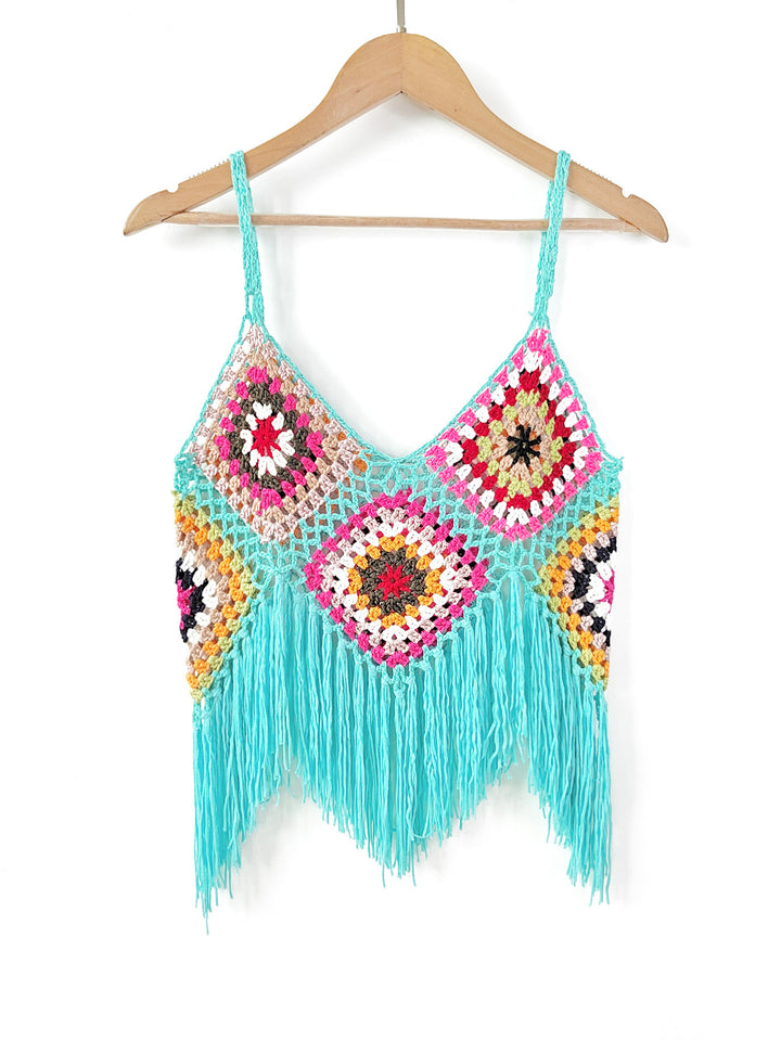 Dame hæklet Crop Top med frynse-detalje Stilla