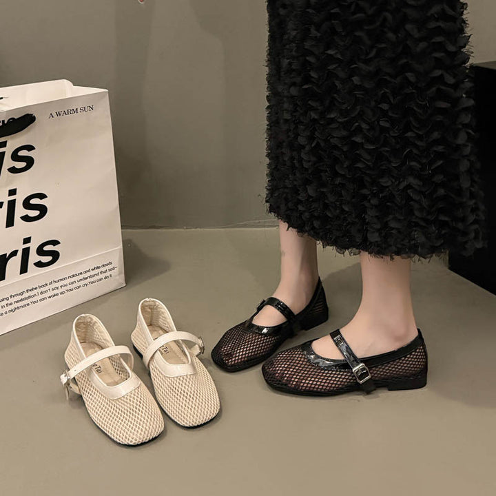 Dame Casual Mesh Mary Jane Ballerinas med justerbar rem Stilla