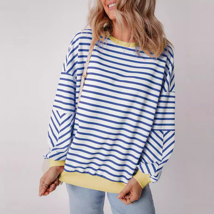 Dame afslappet stribet sweatshirt med boxy-snit og kontrasterende afslutninger Stilla