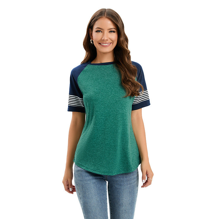 Dame fritids T-shirt med kontrastfarvede ærmer og stribet design Stilla