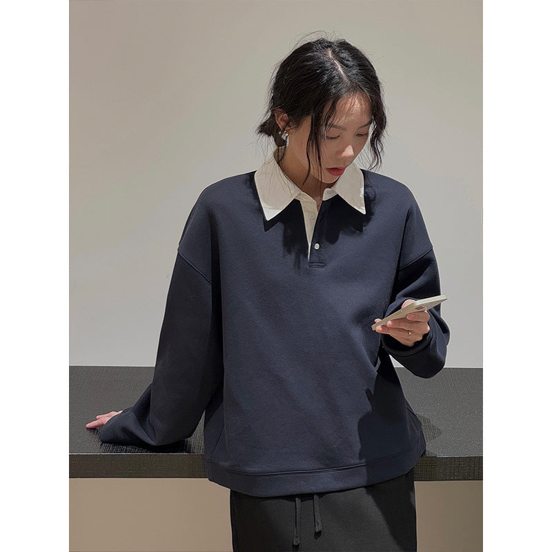 Dame Oversized Poloshirt med aftagelig krave og højkvalitets bomuldsblanding Stilla
