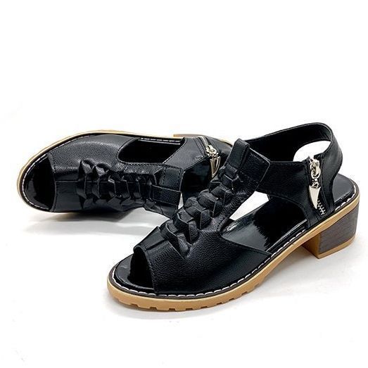 Dame trendy snørresandaler med åben tåparti og komfortabel blokhæl Stilla