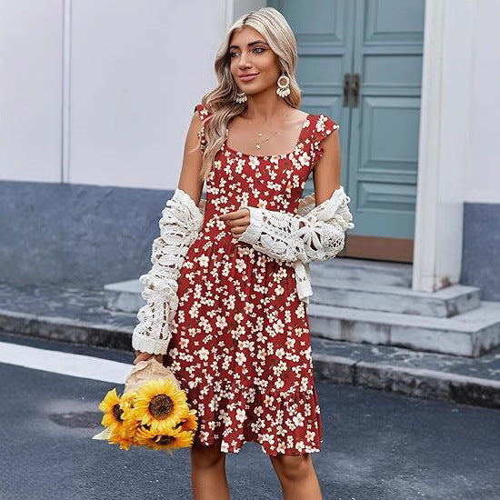Kvinder Floral Lagdelt Midi Kjole Stilla