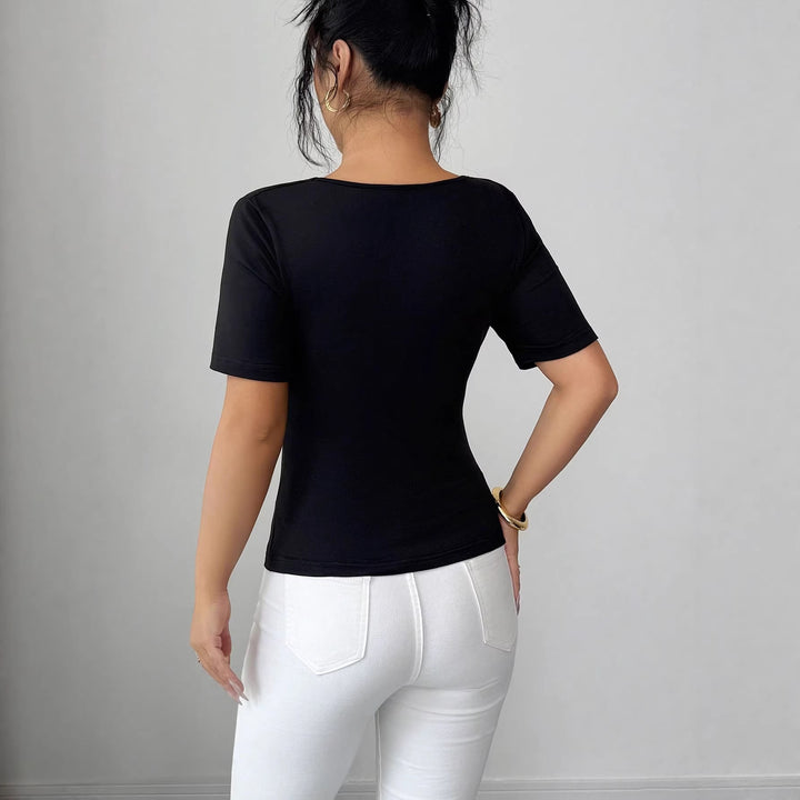 Dame nan draperet Cropped-Top med hjerteformet pynte spænde og Cut-Out Skovae