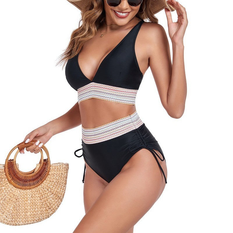 Dame Højt skåret Bikini-sæt med fashionable bindebånd og elegance snit Stilla
