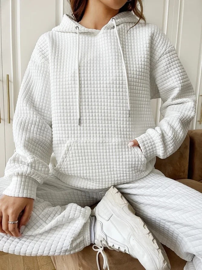 Kvinder Vaffelstruktur Hoodie med Kængurulomme og Casual Fit Stilla