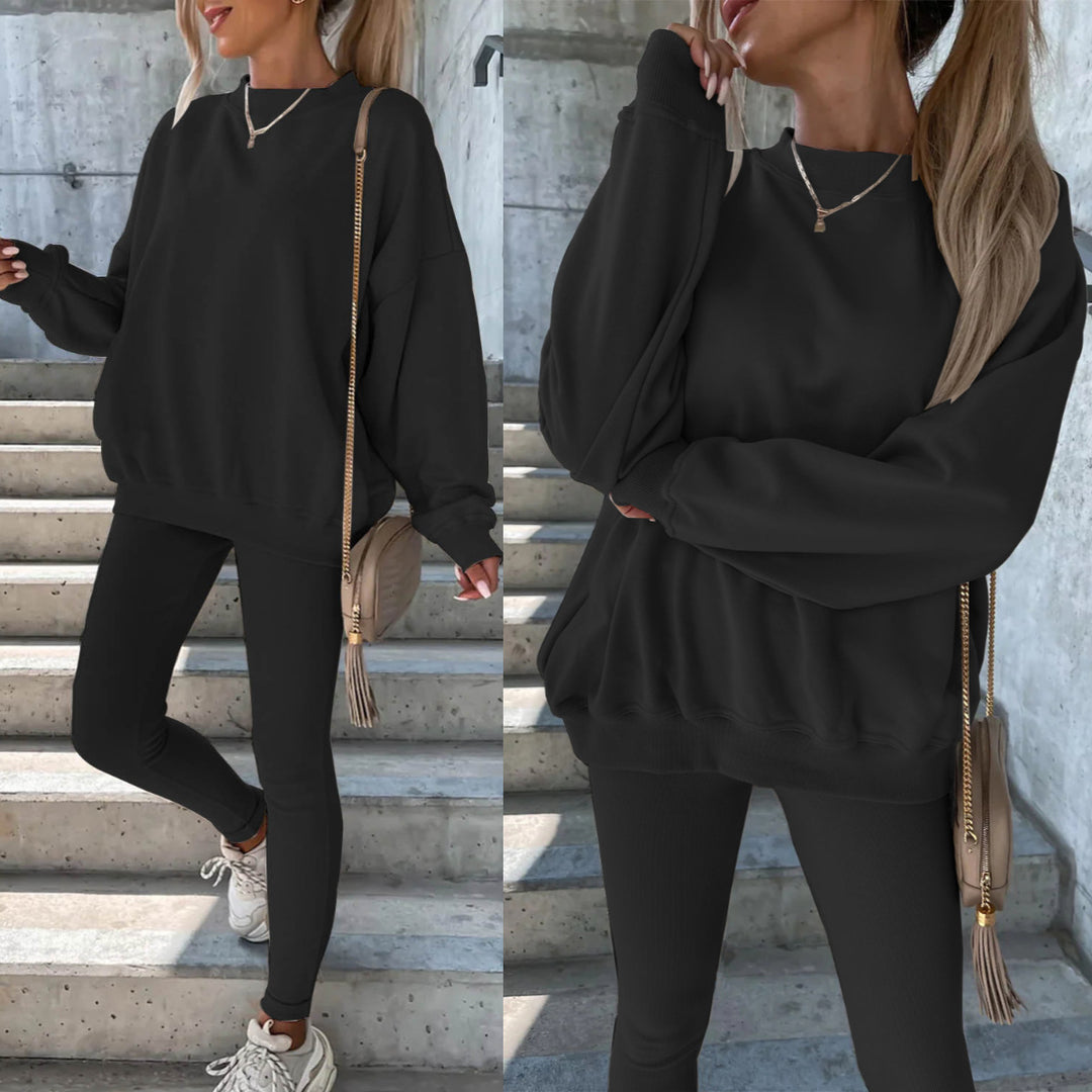 Kvinders sporty fritidssæt med afslappet oversized sweatshirt og tætsiddende leggings Skovae