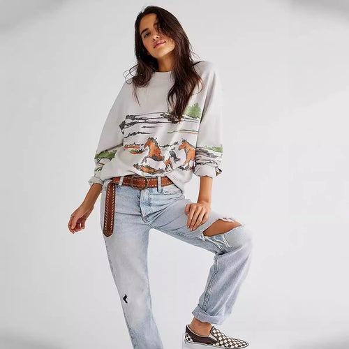 Dame afslappet sweatshirt med kreative dyremotiver Stilla