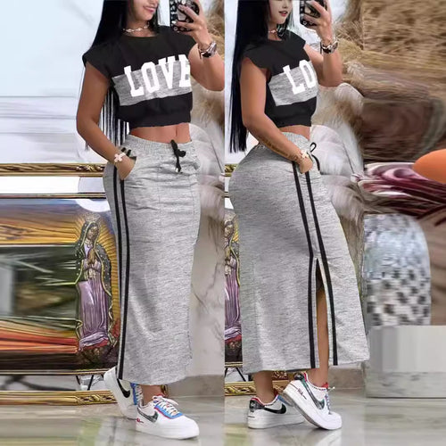 Dame Sporty Crop-top og Maxiskørt Sæt Skovae