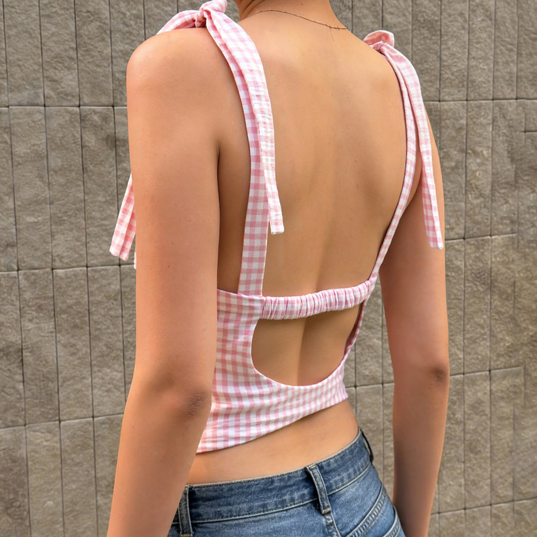 Dame Gingham Crop-Top med søde sløjfe-detaljer Skovae