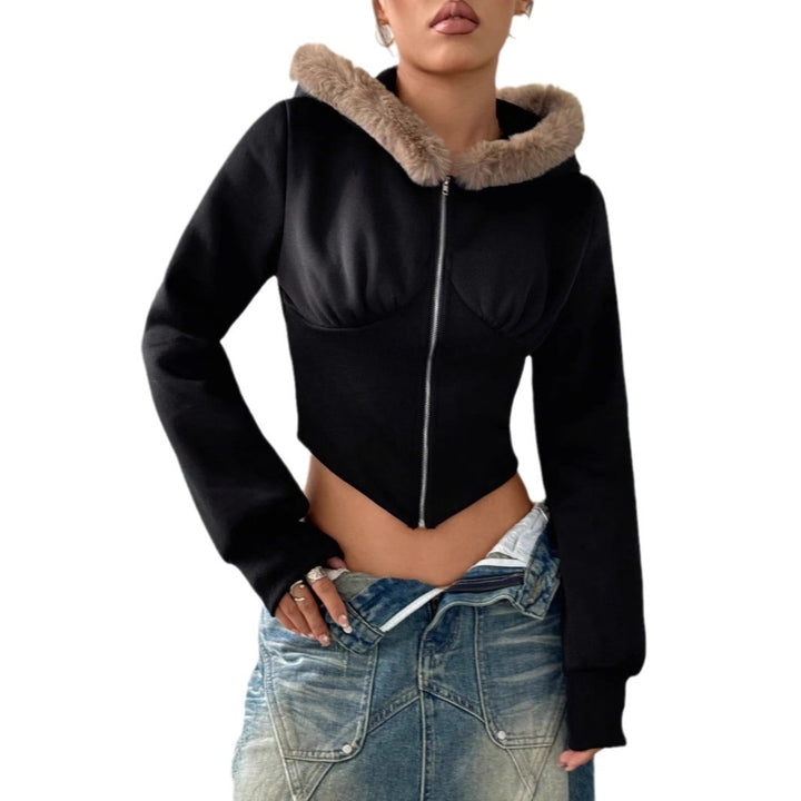 Kvinder cropped hoodie med luksuriøs pels trim Stilla